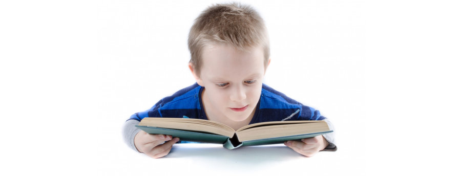 little boy reading book